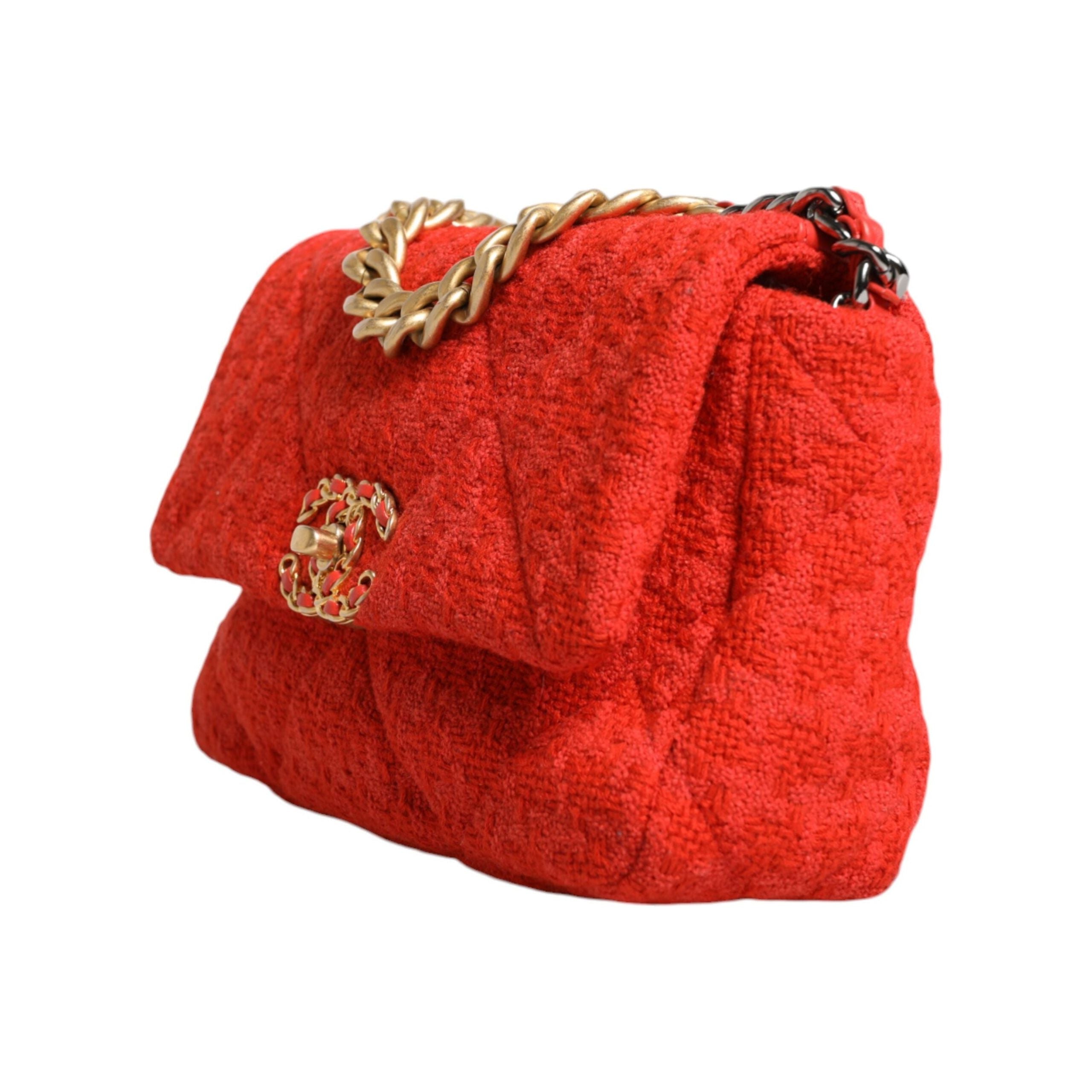 Luxour, Chanel Red Tweed 2WAY Hand Chain Medium Shoulder Bag Purse, 