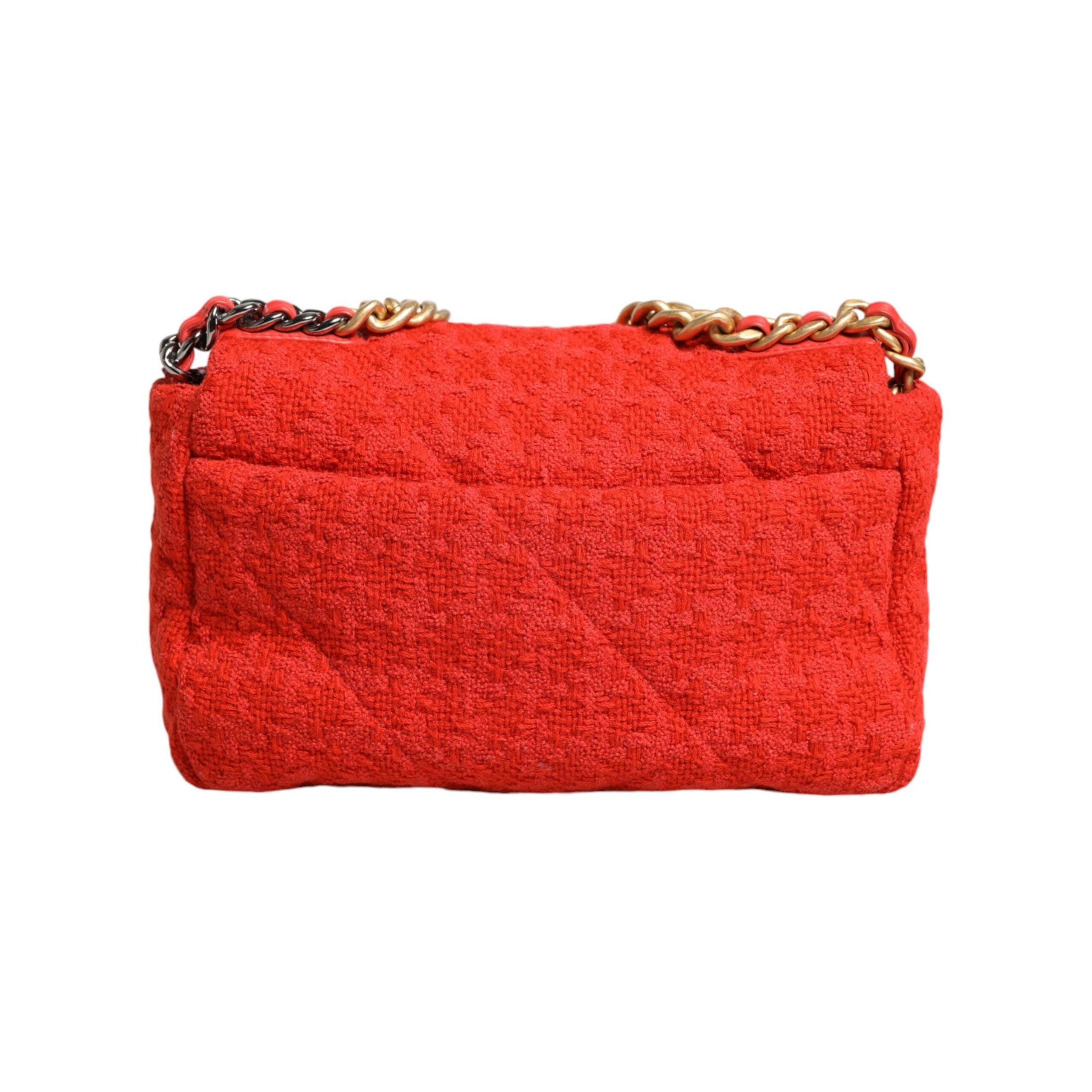 Luxour, Chanel Red Tweed 2WAY Hand Chain Medium Shoulder Bag Purse, 