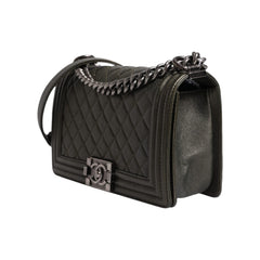Luxour, Chanel Dark Green Leather Shoulder Bag Gray Metal Purse Bag, 