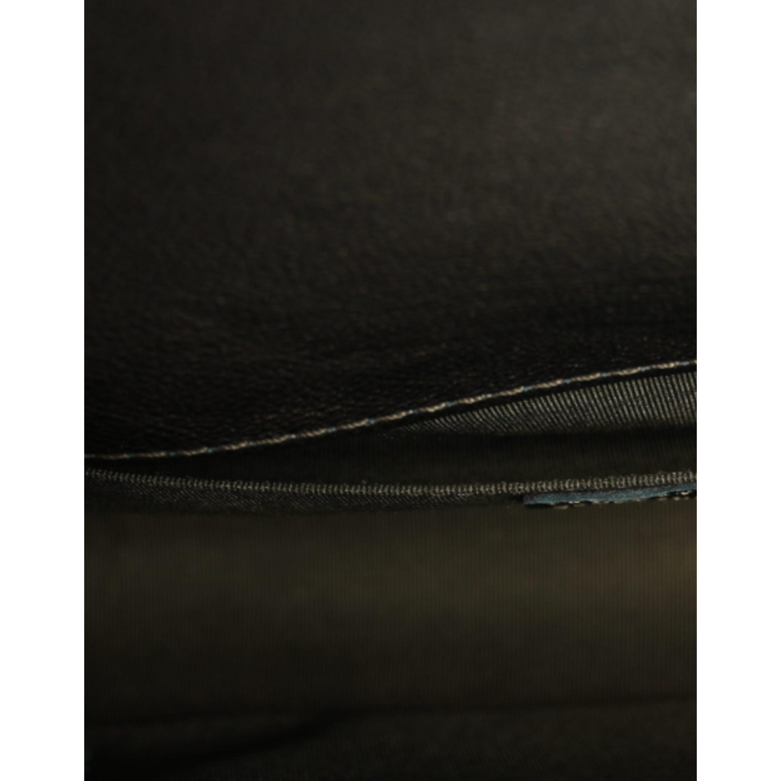 Luxour, Chanel Dark Green Leather Shoulder Bag Gray Metal Purse Bag, 