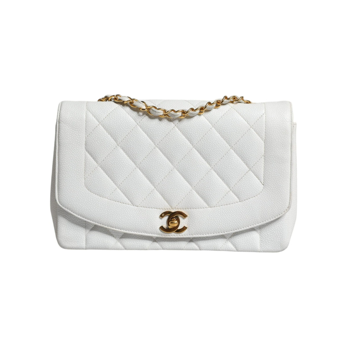 Luxour, Chanel White Medium Classic DIANA Shoulder Bag Gold Plated Purse, 