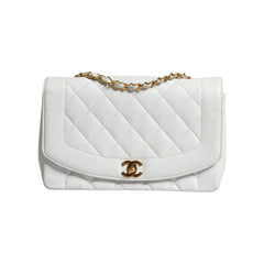 Luxour, Chanel White Medium Classic DIANA Shoulder Bag Gold Plated Purse, 
