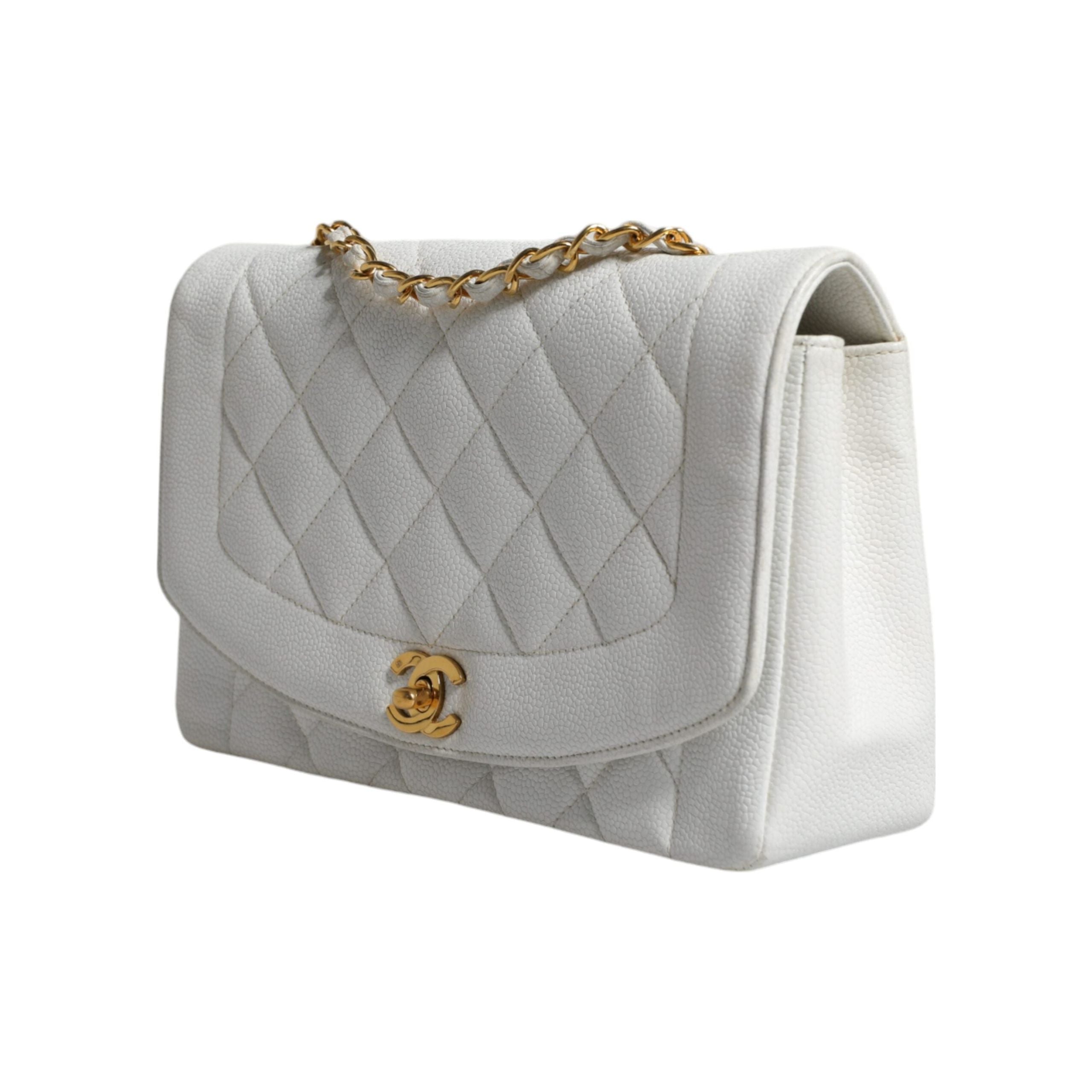 Luxour, Chanel White Medium Classic DIANA Shoulder Bag Gold Plated Purse, 