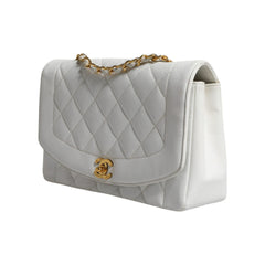 Luxour, Chanel White Medium Classic DIANA Shoulder Bag Gold Plated Purse, 