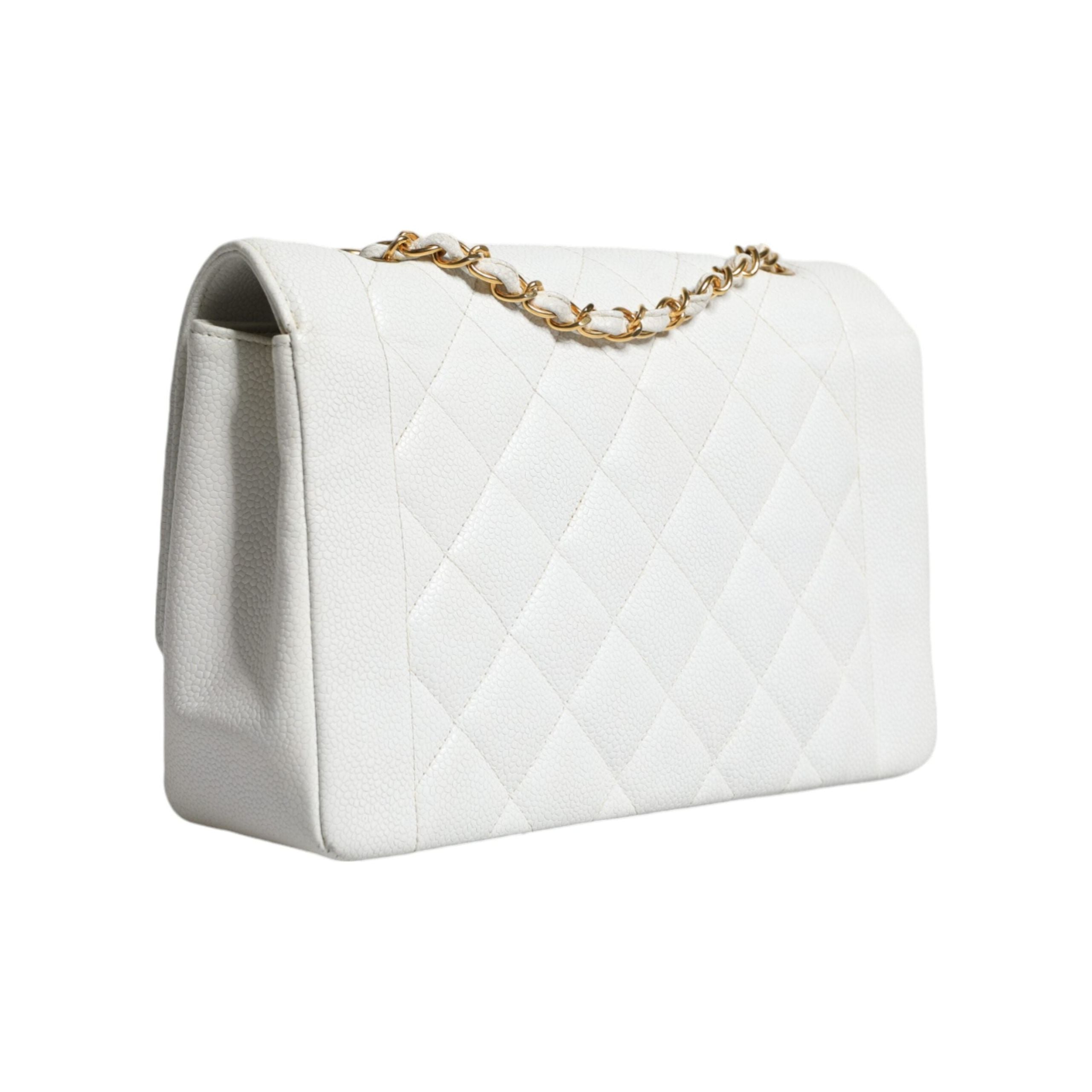 Luxour, Chanel White Medium Classic DIANA Shoulder Bag Gold Plated Purse, 