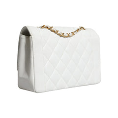 Luxour, Chanel White Medium Classic DIANA Shoulder Bag Gold Plated Purse, 