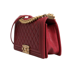 Luxour, Chanel Red Leather Lambskin Double Gold Chain Medium Shoulder Bag, 
