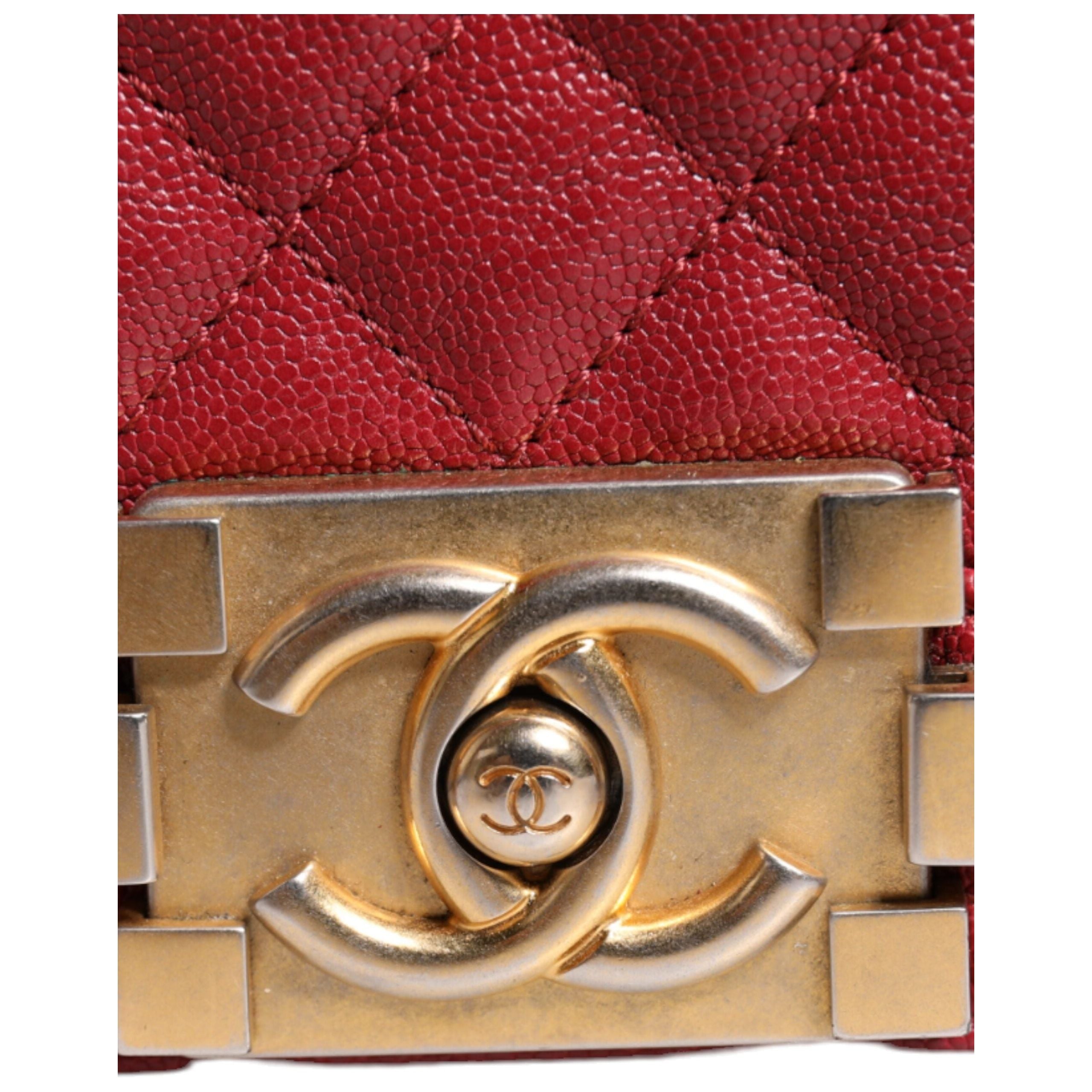Luxour, Chanel Red Leather Lambskin Double Gold Chain Medium Shoulder Bag, 