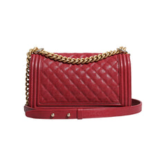 Luxour, Chanel Red Leather Lambskin Double Gold Chain Medium Shoulder Bag, 