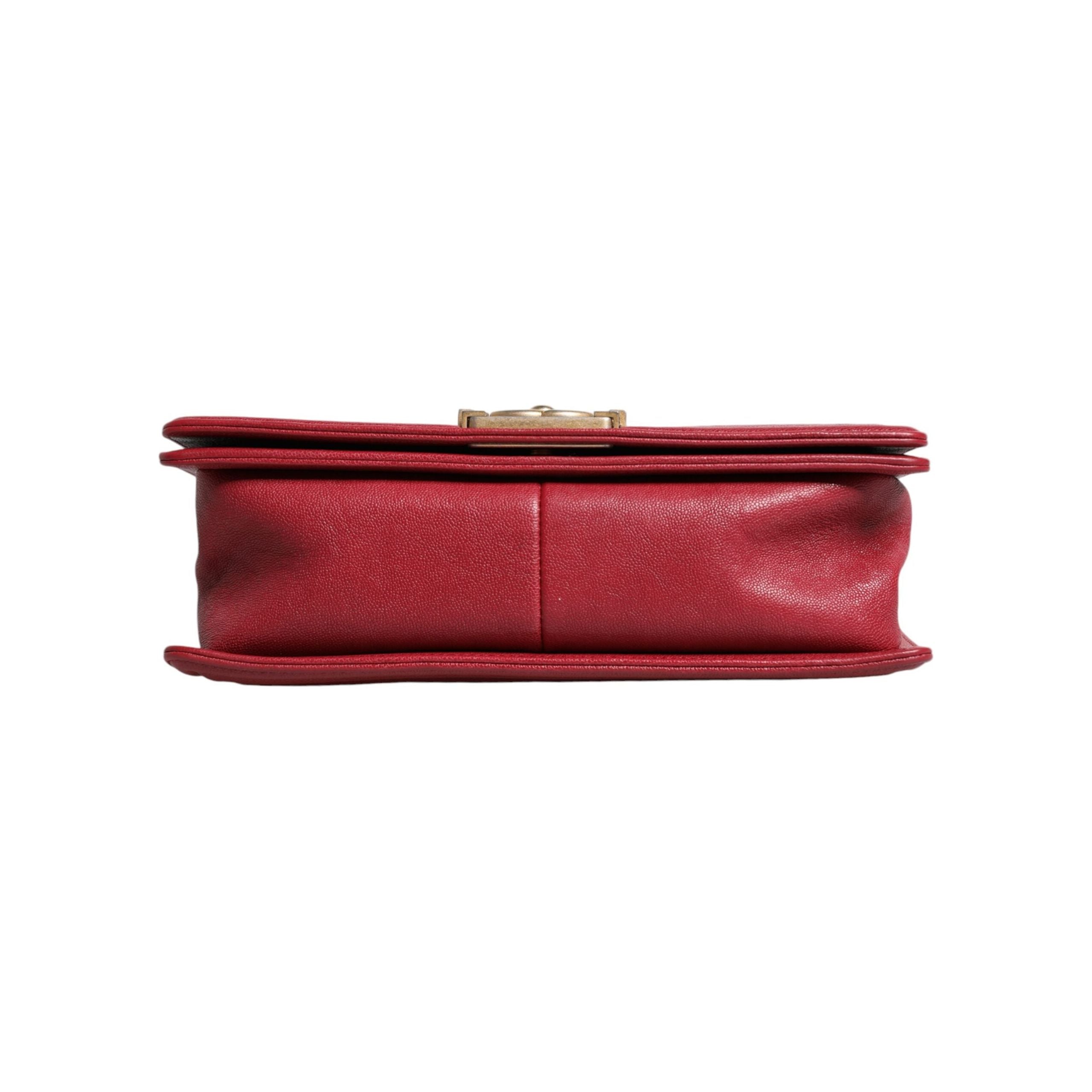 Luxour, Chanel Red Leather Lambskin Double Gold Chain Medium Shoulder Bag, 