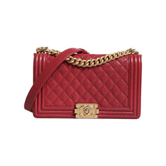 Luxour, Chanel Red Leather Lambskin Double Gold Chain Medium Shoulder Bag, 