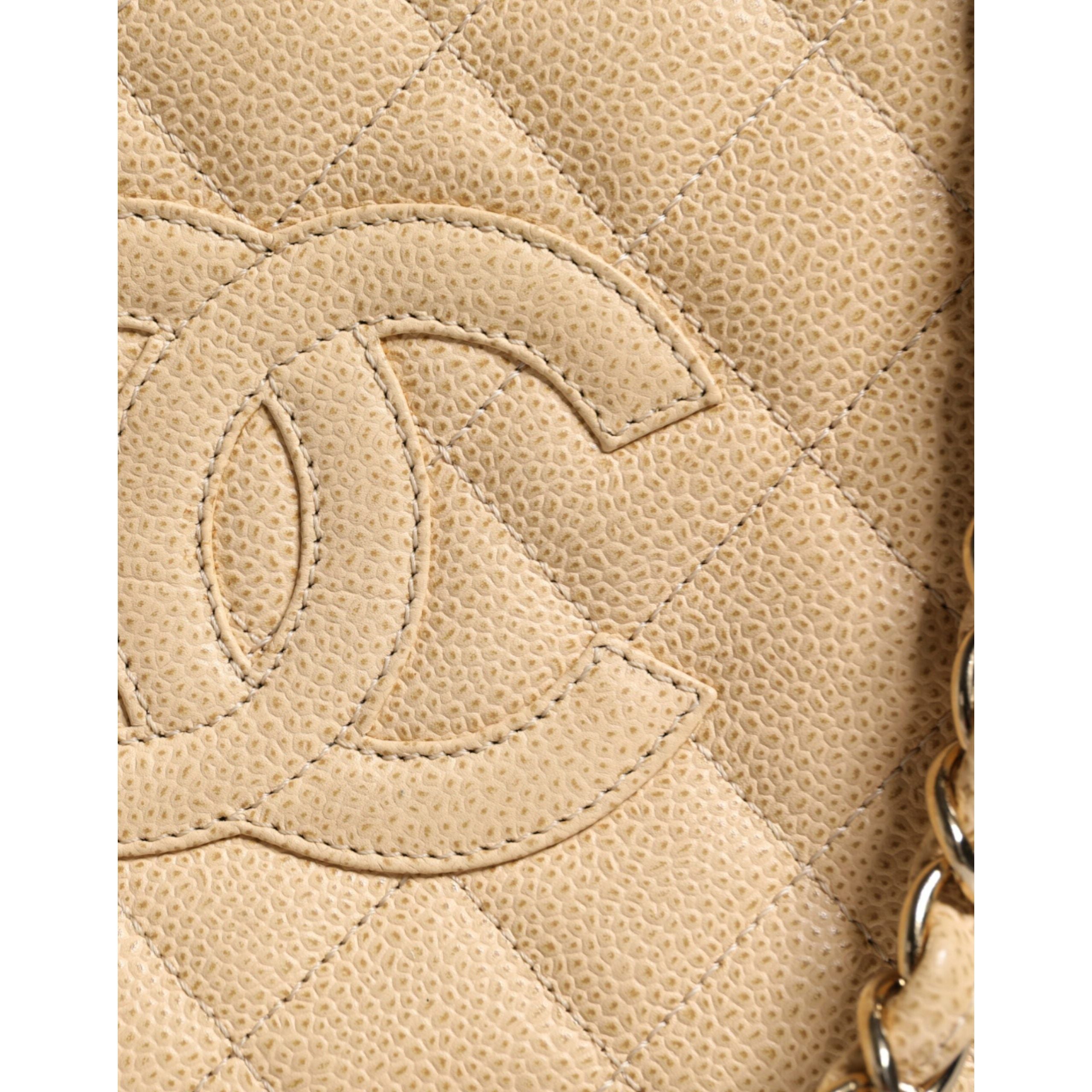 Luxour, Chanel Beige Caviar De Coco Chain Leather Purse Bag, 
