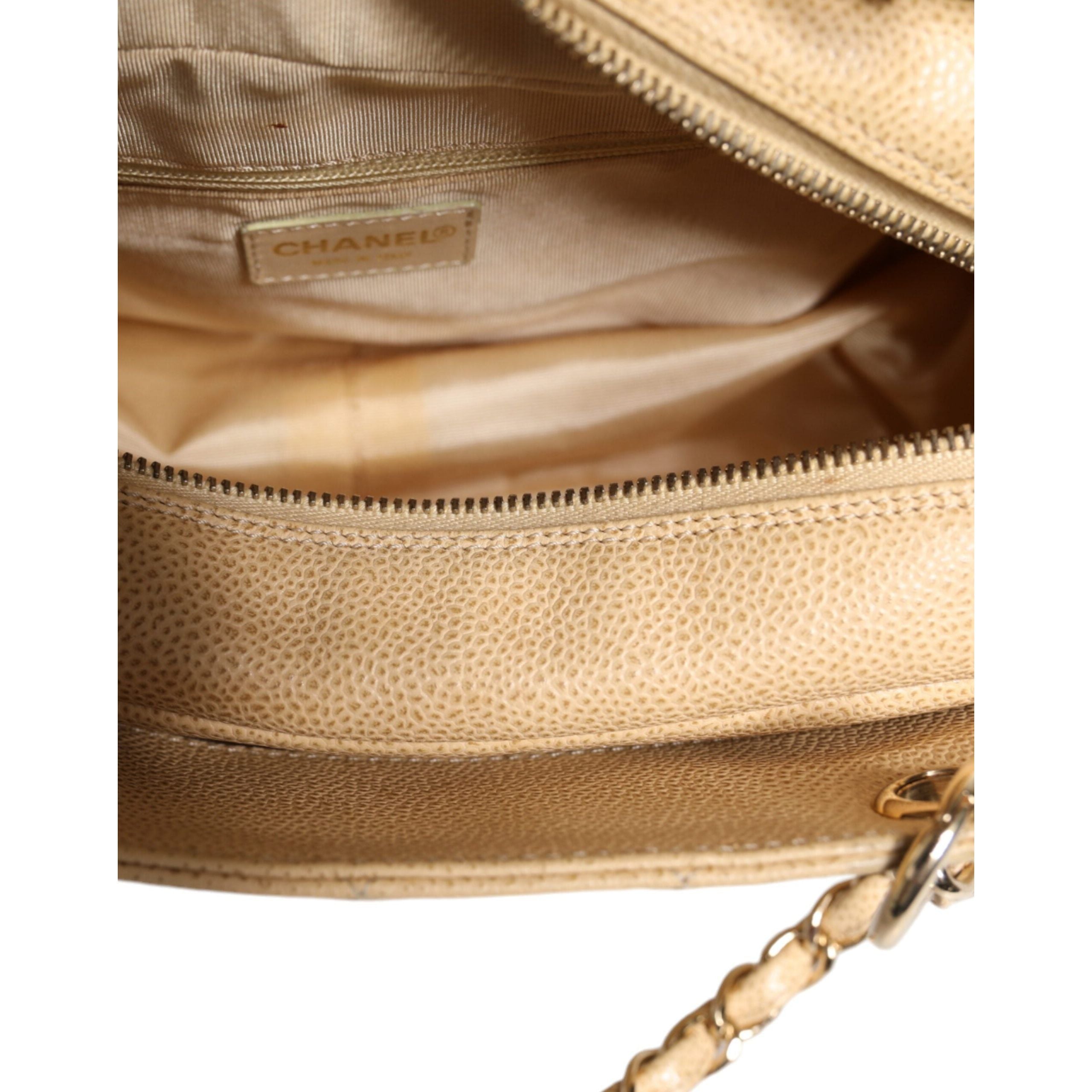 Luxour, Chanel Beige Caviar De Coco Chain Leather Purse Bag, 
