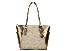 Luxour, Michael Kors Charlotte Large Leather Top Zip Tote Bag Purse Rose Gold, 