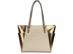 Luxour, Michael Kors Charlotte Large Leather Top Zip Tote Bag Purse Rose Gold, 