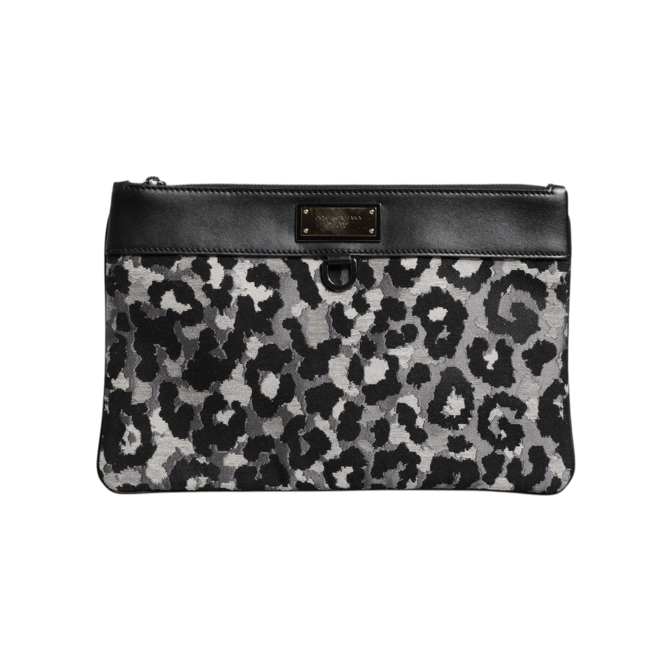 Luxour, Dolce & Gabbana Multicolor Leopard Jacquard Logo Plaque Men Pouch Bag, 