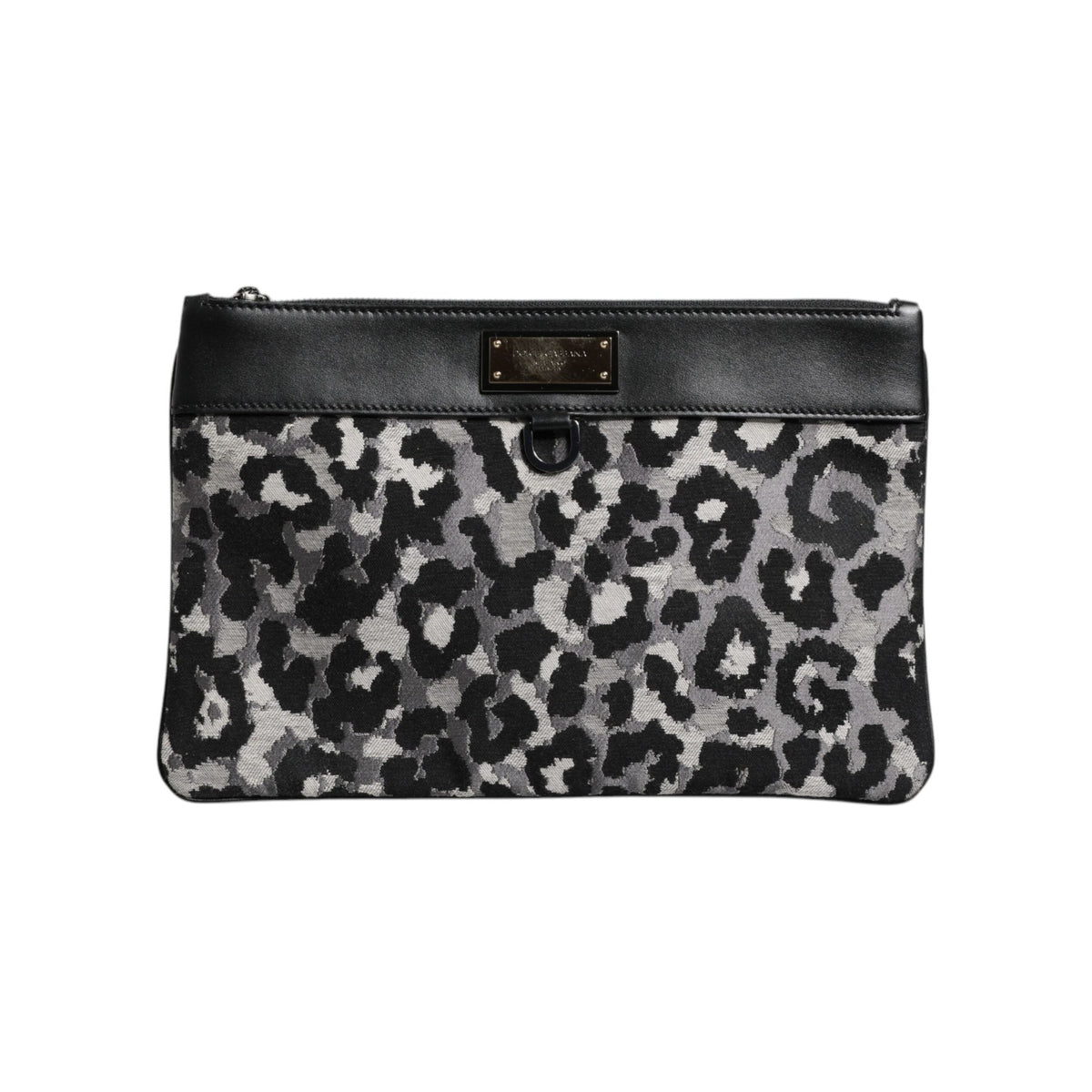 Luxour, Dolce & Gabbana Multicolor Leopard Jacquard Logo Plaque Men Pouch Bag, 