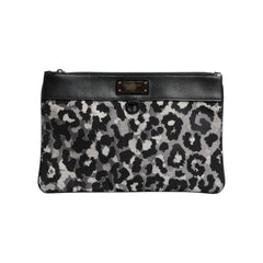 Luxour, Dolce & Gabbana Multicolor Leopard Jacquard Logo Plaque Men Pouch Bag, 