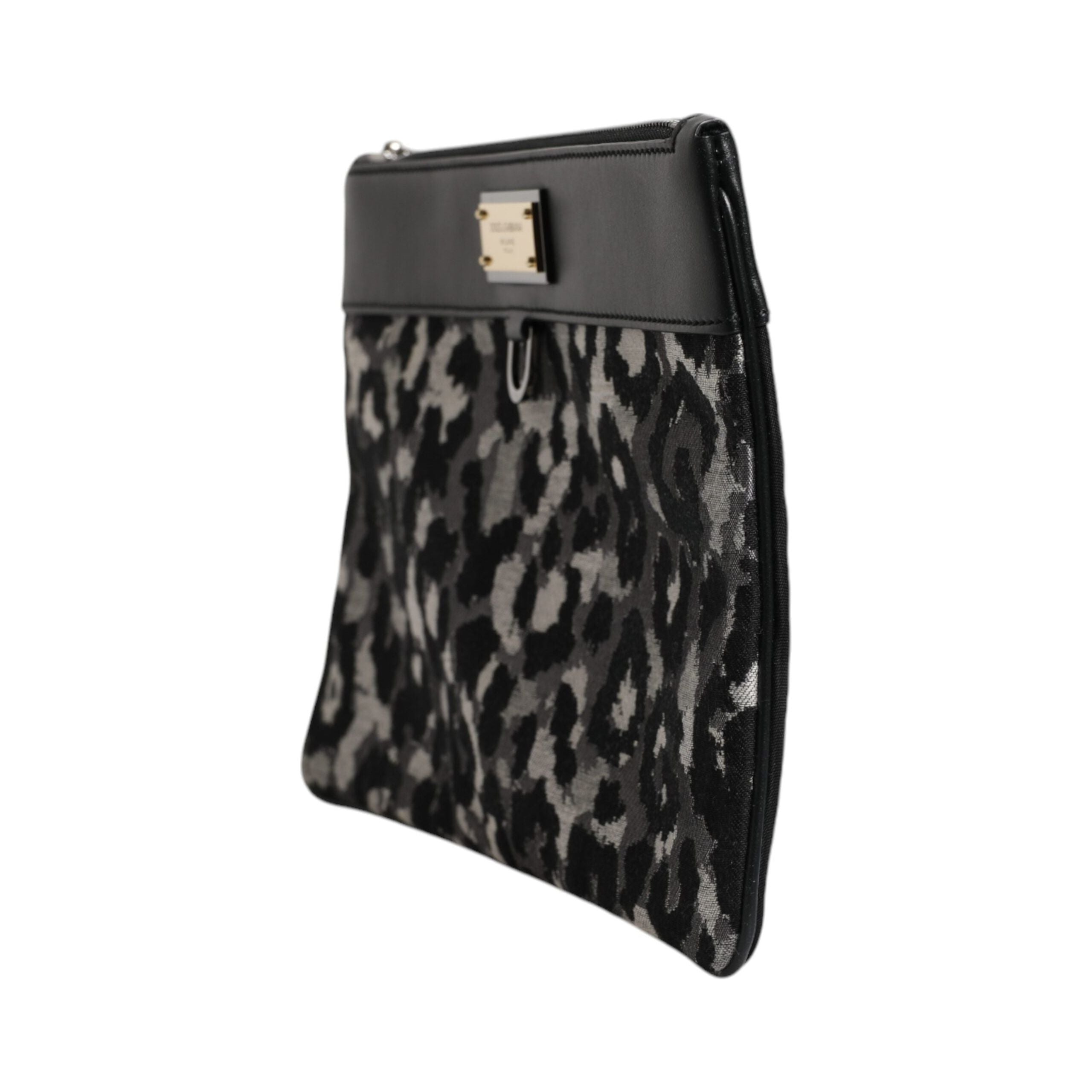 Luxour, Dolce & Gabbana Multicolor Leopard Jacquard Logo Plaque Men Pouch Bag, 