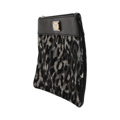 Luxour, Dolce & Gabbana Multicolor Leopard Jacquard Logo Plaque Men Pouch Bag, 