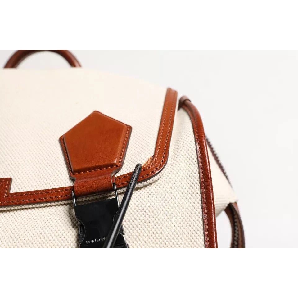 Luxour, Dolce & Gabbana Beige Brown Canvas Leather EDGE Travel Men Back Pack Bag, 