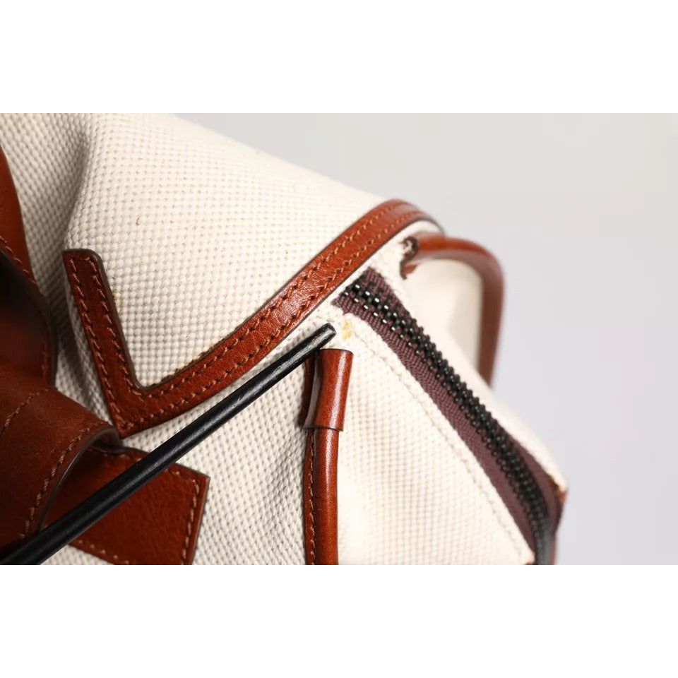 Luxour, Dolce & Gabbana Beige Brown Canvas Leather EDGE Travel Men Back Pack Bag, 