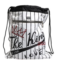 Luxour, Dolce & Gabbana Black White Striped Polyester Drawstring Bag, 