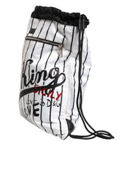Luxour, Dolce & Gabbana Black White Striped Polyester Drawstring Bag, 