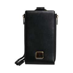 Luxour, Dolce & Gabbana Black Leather Logo Plaque Neck Strap Card Coin Wallet, 