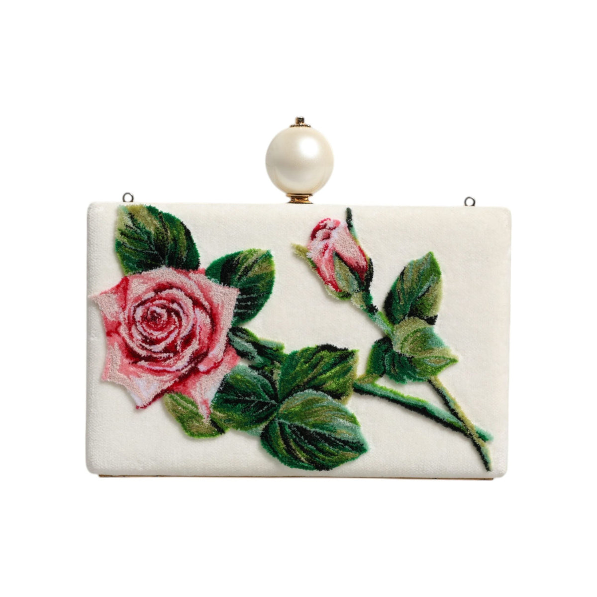Luxour, Dolce & Gabbana White Rose Floral Faux Pearl Microbag Crossbody Bag, 