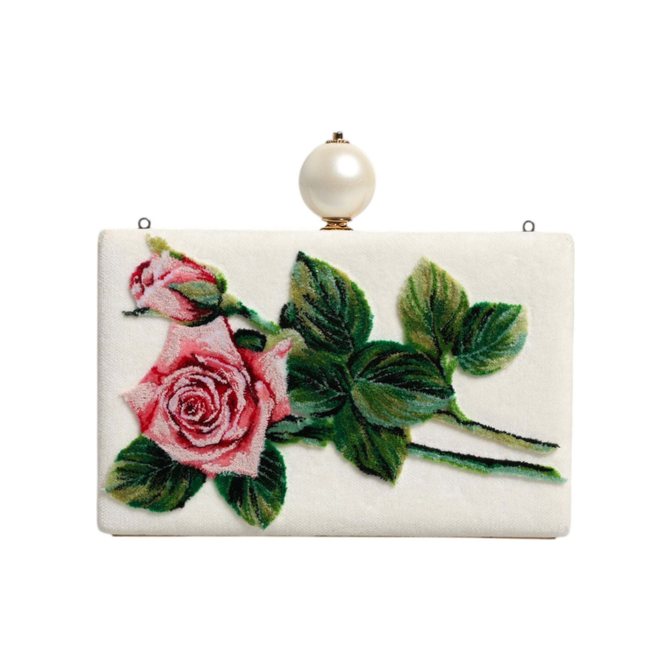 Luxour, Dolce & Gabbana White Rose Floral Faux Pearl Microbag Crossbody Bag, 