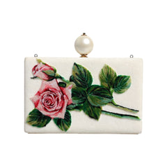 Luxour, Dolce & Gabbana White Rose Floral Faux Pearl Microbag Crossbody Bag, 