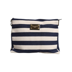 Luxour, Dolce & Gabbana Blue White Stripes Logo Plaque Tote Bag, 