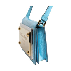 Luxour, Dolce & Gabbana Blue Branded Maxi Plate Leather Crossbody Phone Bag, 