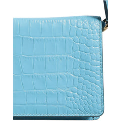 Luxour, Dolce & Gabbana Blue Branded Maxi Plate Leather Crossbody Phone Bag, 