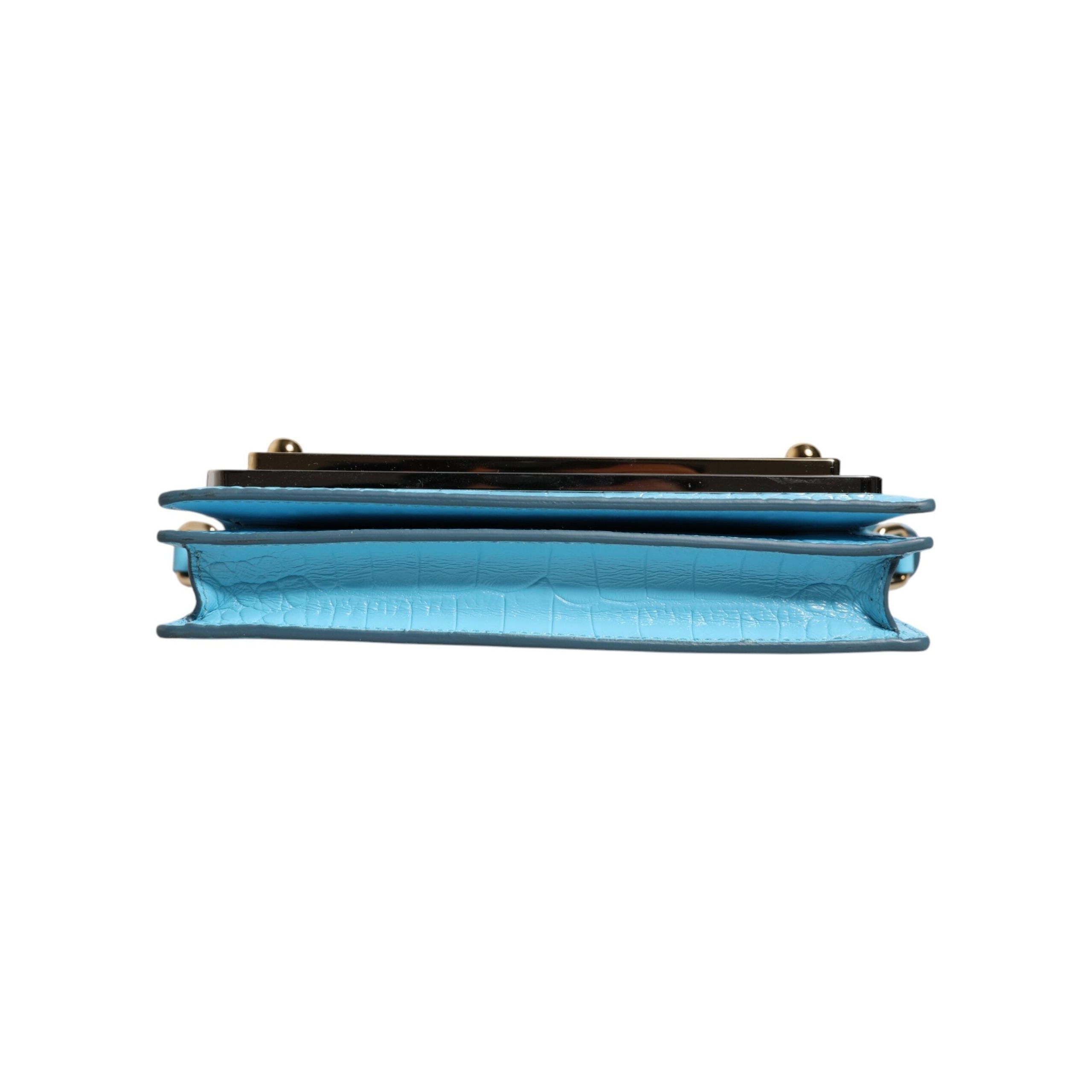 Luxour, Dolce & Gabbana Blue Branded Maxi Plate Leather Crossbody Phone Bag, 