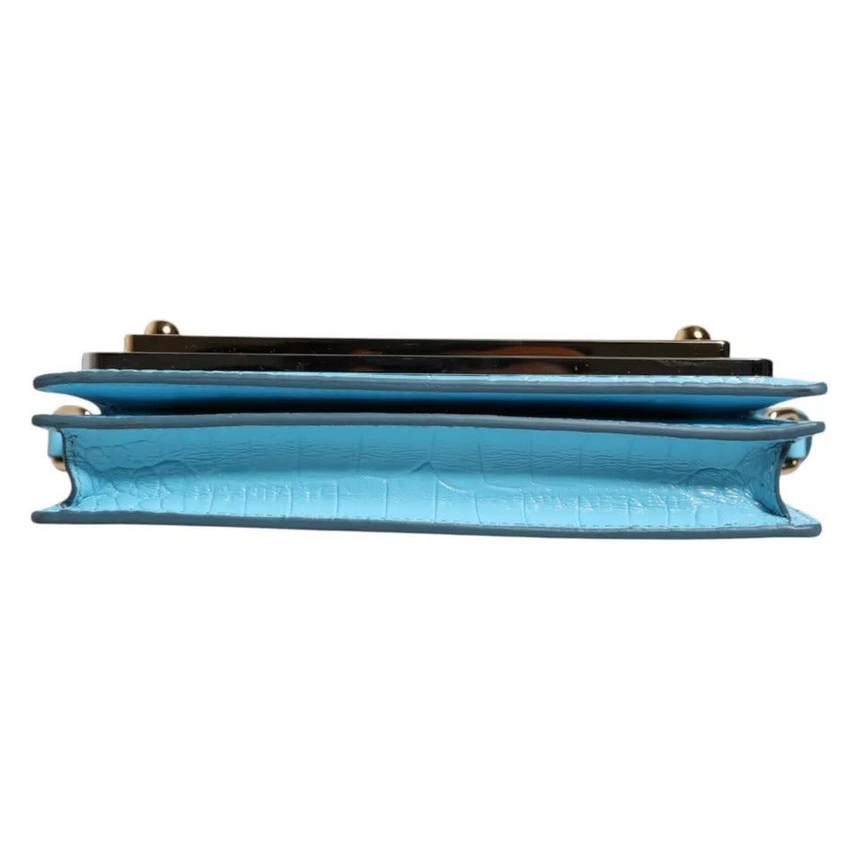 Luxour, Dolce & Gabbana Blue Branded Maxi Plate Leather Crossbody Phone Bag, 