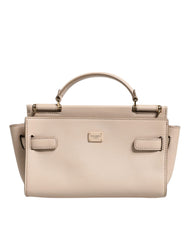 Luxour, Dolce & Gabbana Beige Logo Plaque Leather Top Handle Strap Crossbody Bag, 
