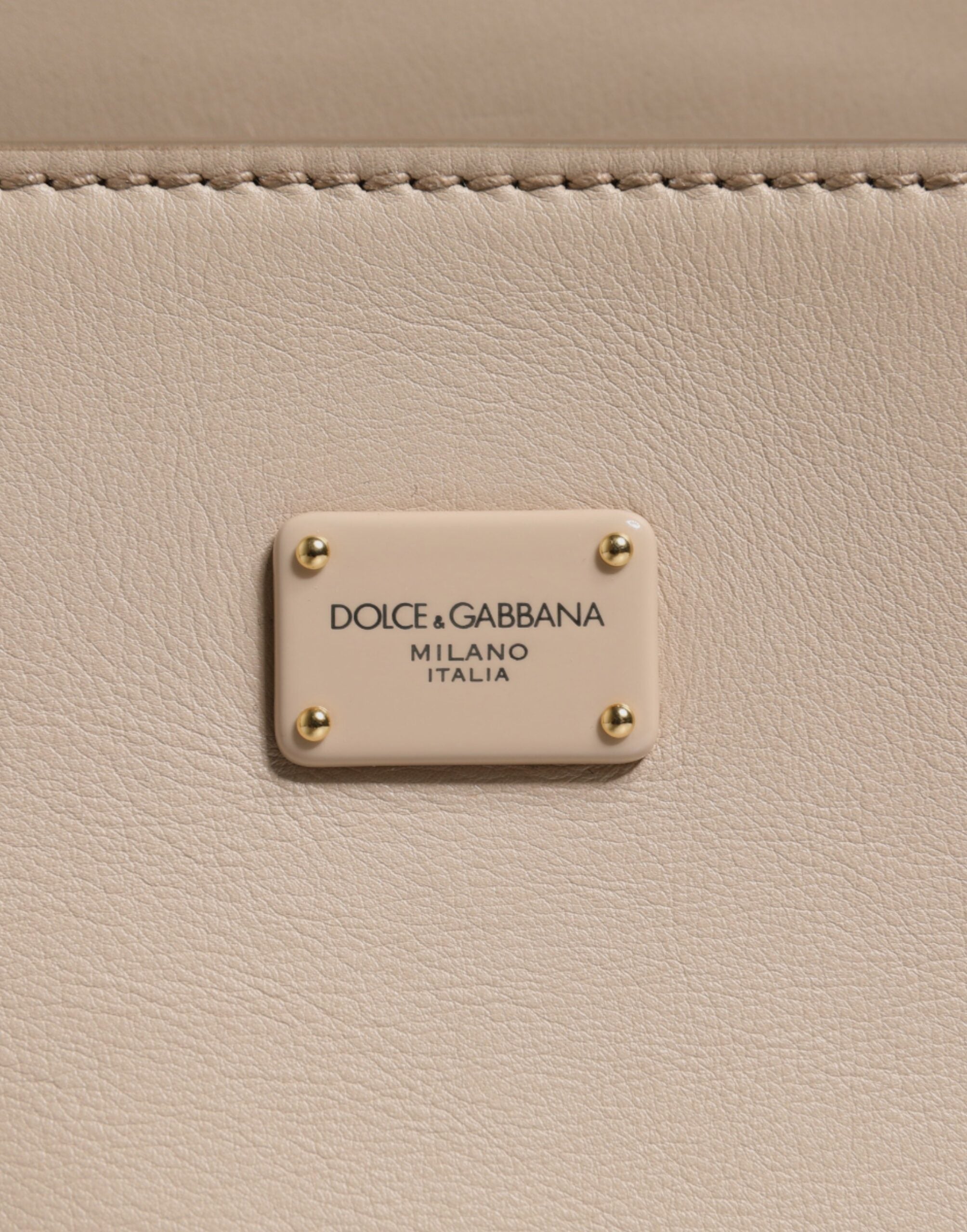 Luxour, Dolce & Gabbana Beige Logo Plaque Leather Top Handle Strap Crossbody Bag, 