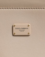 Luxour, Dolce & Gabbana Beige Logo Plaque Leather Top Handle Strap Crossbody Bag, 
