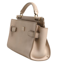 Luxour, Dolce & Gabbana Beige Logo Plaque Leather Top Handle Strap Crossbody Bag, 