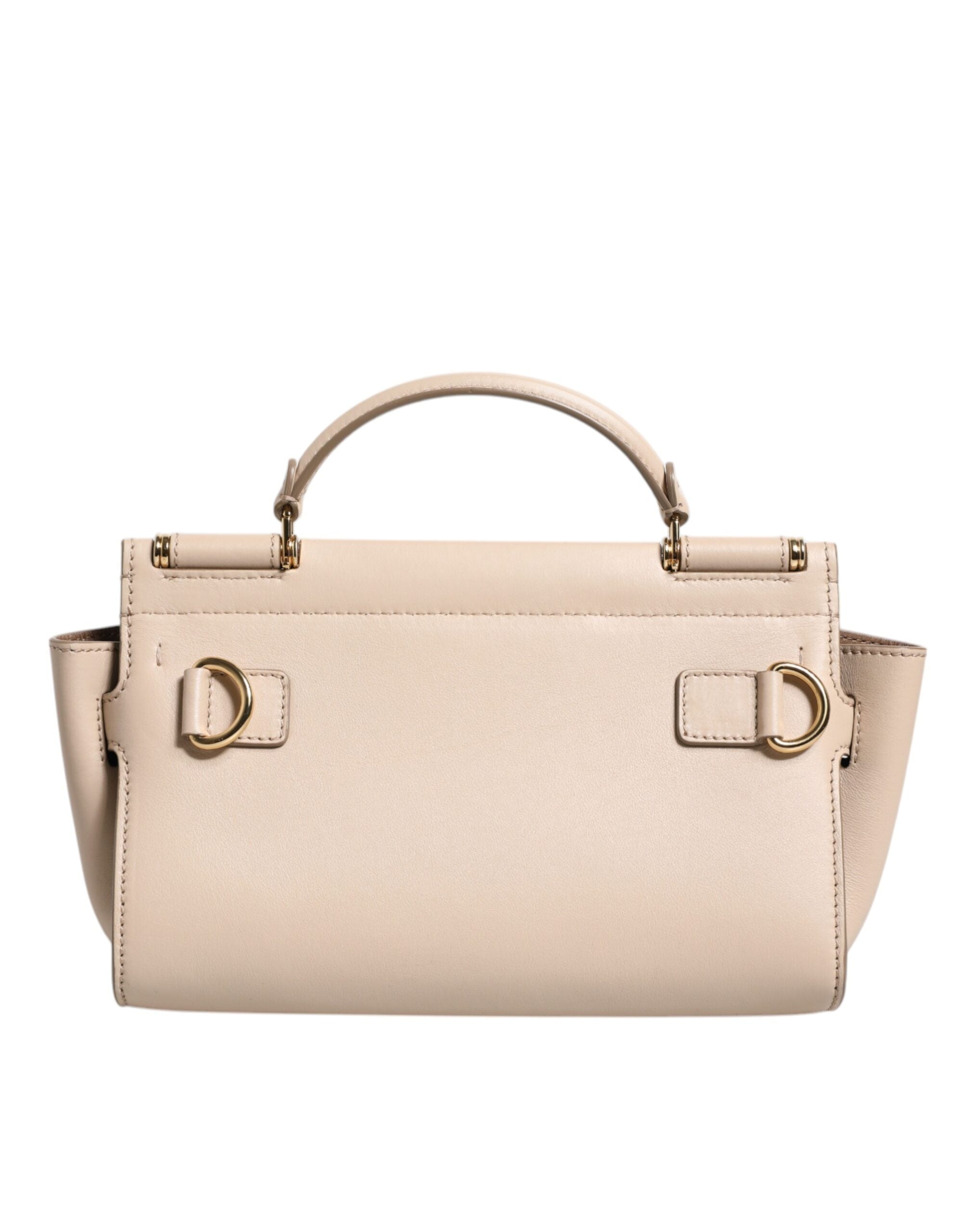 Luxour, Dolce & Gabbana Beige Logo Plaque Leather Top Handle Strap Crossbody Bag, 