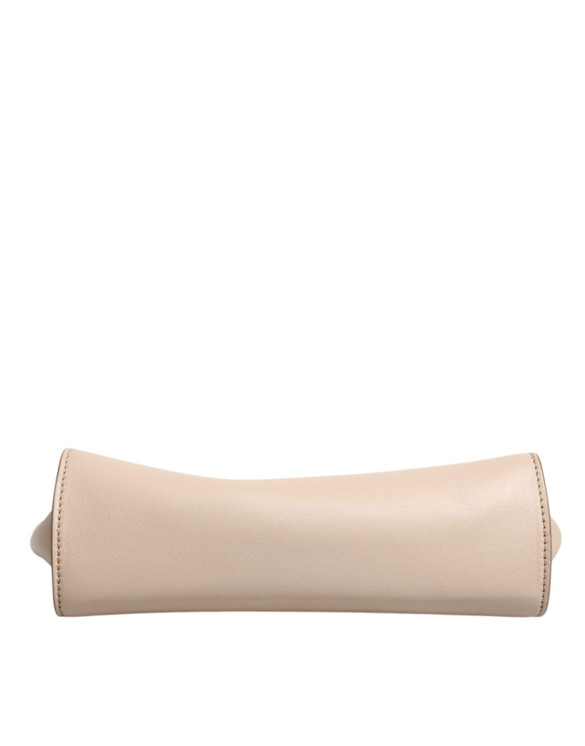 Luxour, Dolce & Gabbana Beige Logo Plaque Leather Top Handle Strap Crossbody Bag, 