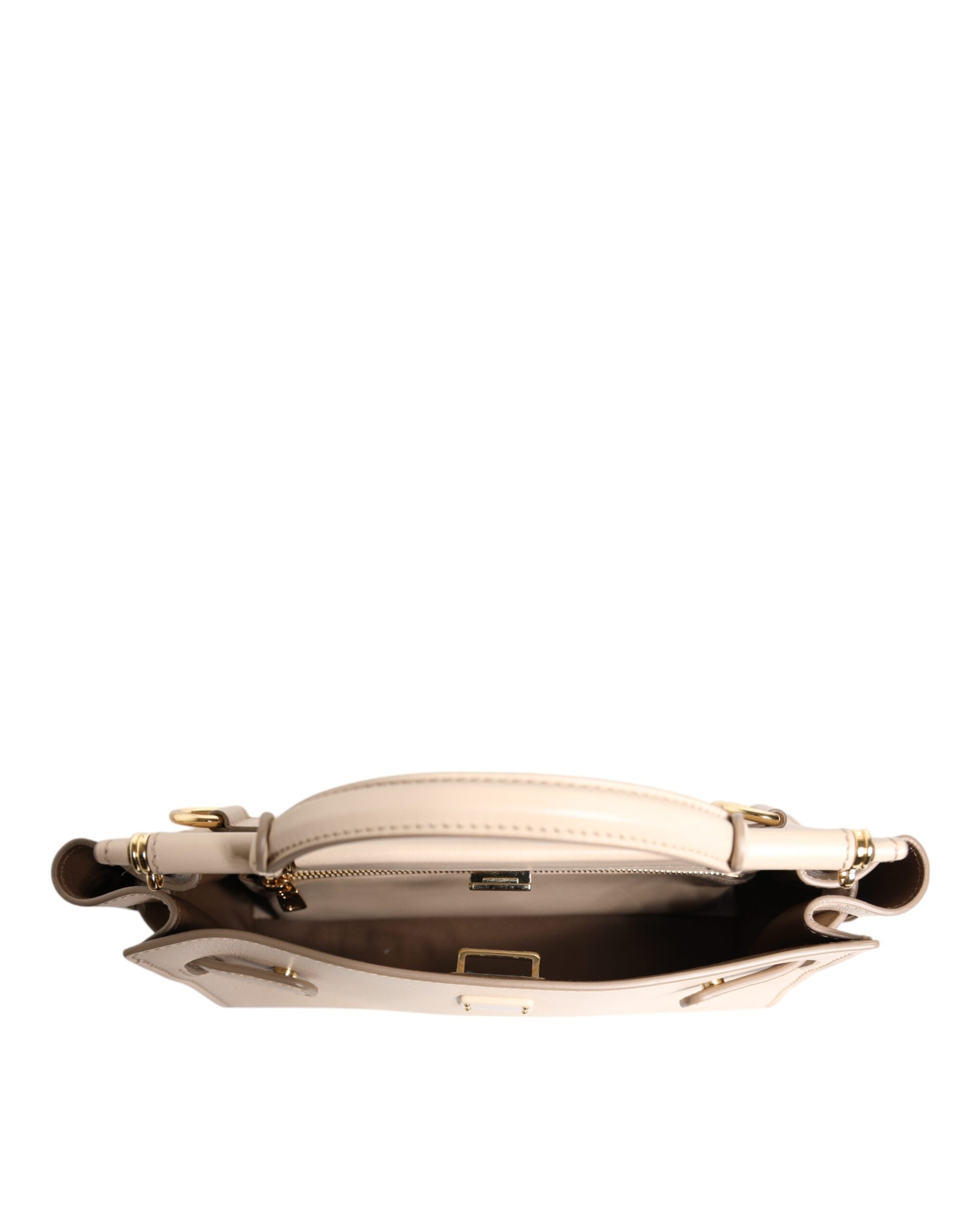 Luxour, Dolce & Gabbana Beige Logo Plaque Leather Top Handle Strap Crossbody Bag, 
