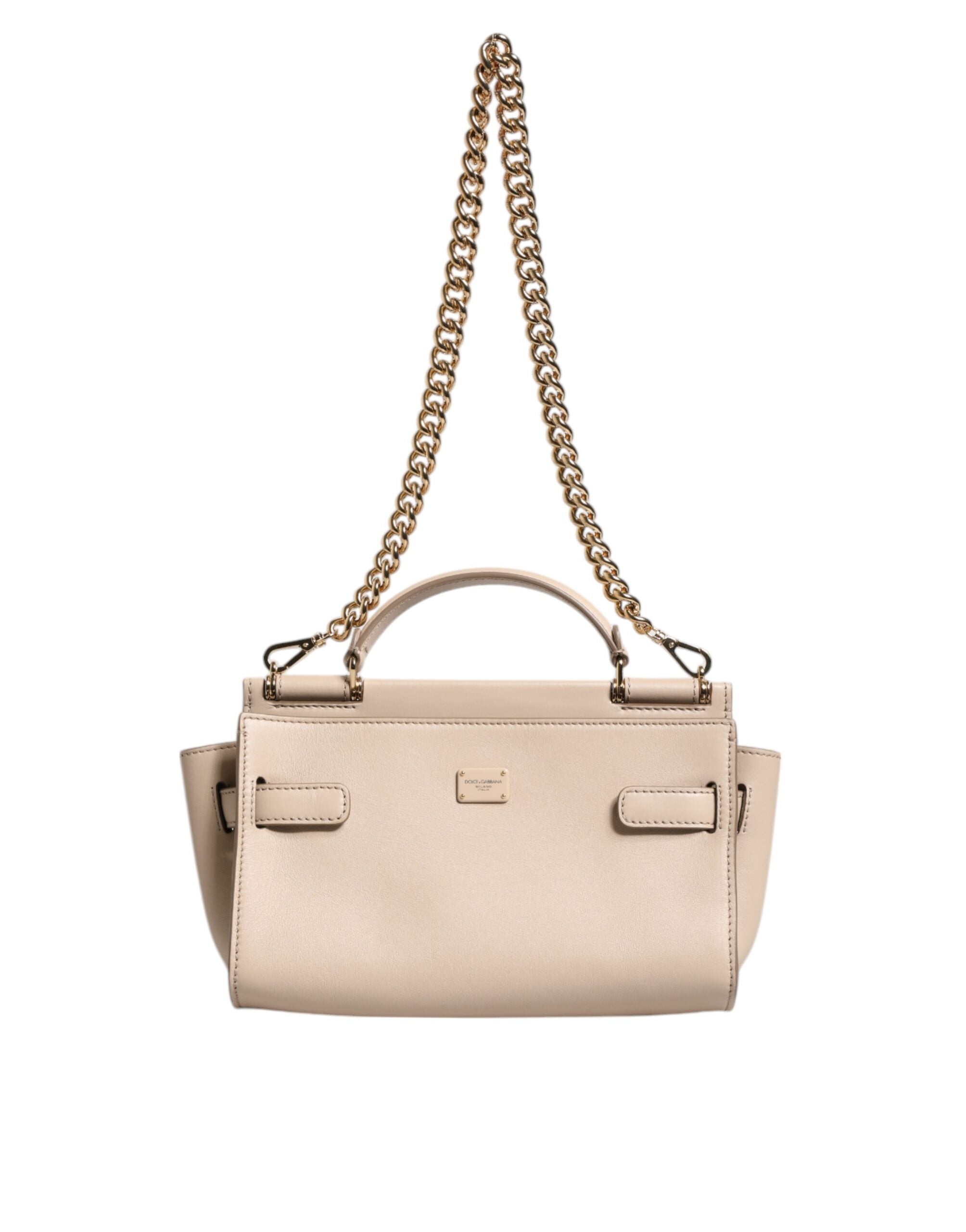 Luxour, Dolce & Gabbana Beige Logo Plaque Leather Top Handle Strap Crossbody Bag, 