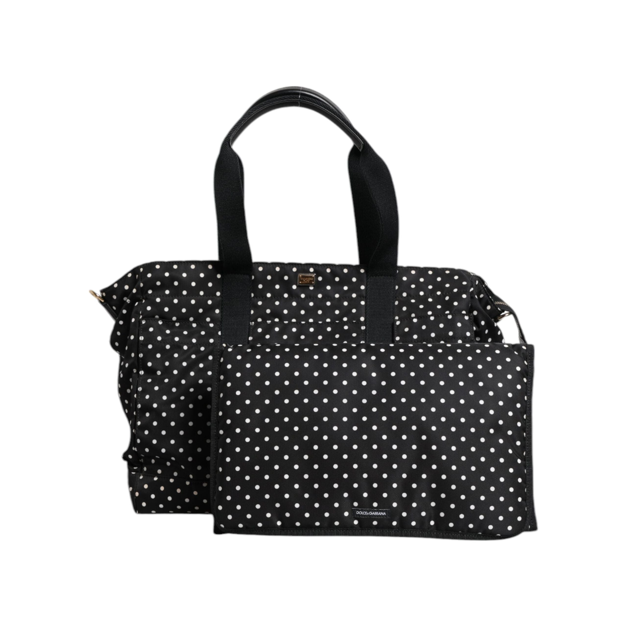 Luxour, Dolce & Gabbana Black PolkaDot Nylon Shoulder Baby Tote Diaper Bag, 