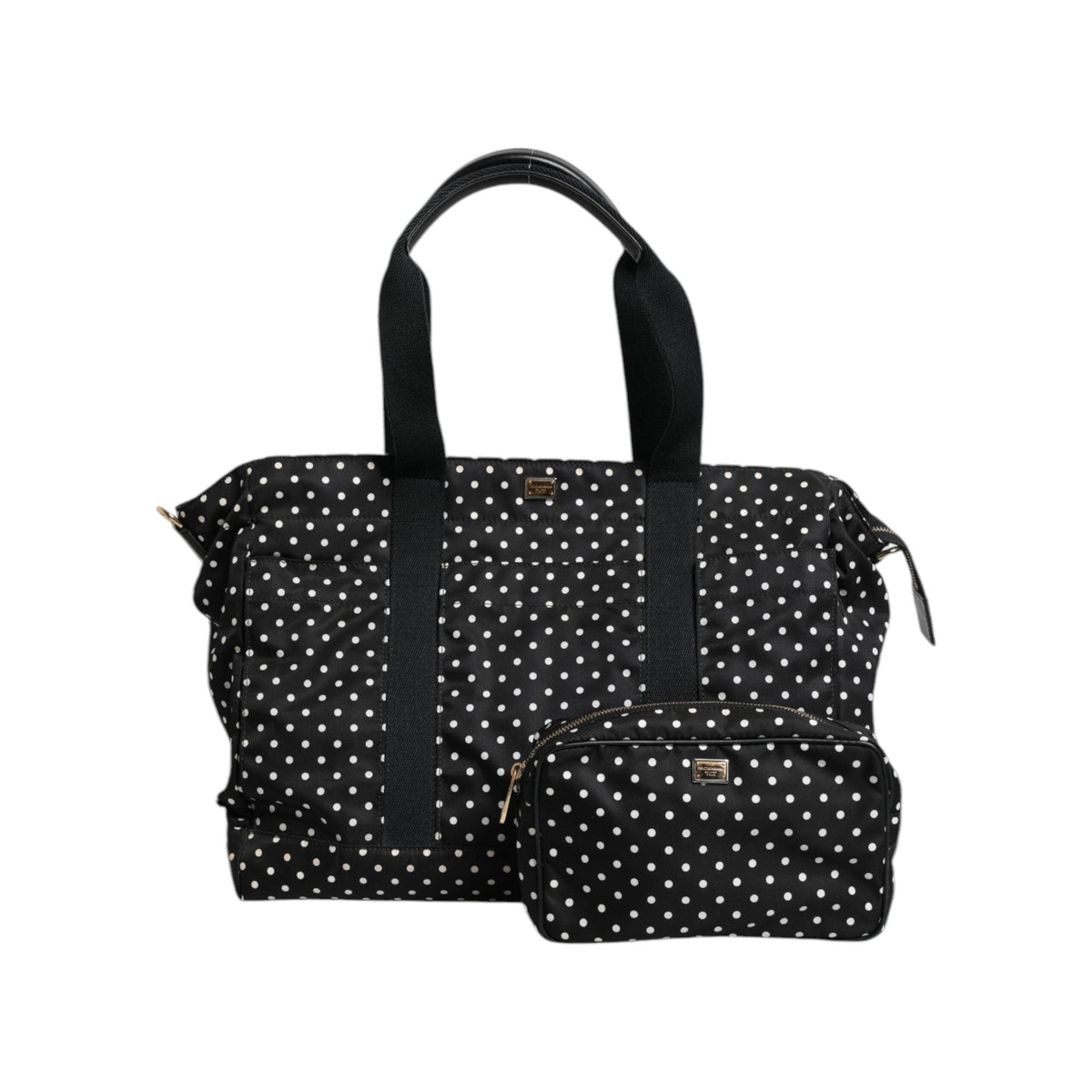 Luxour, Dolce & Gabbana Black PolkaDot Nylon Shoulder Baby Tote Diaper Bag, 