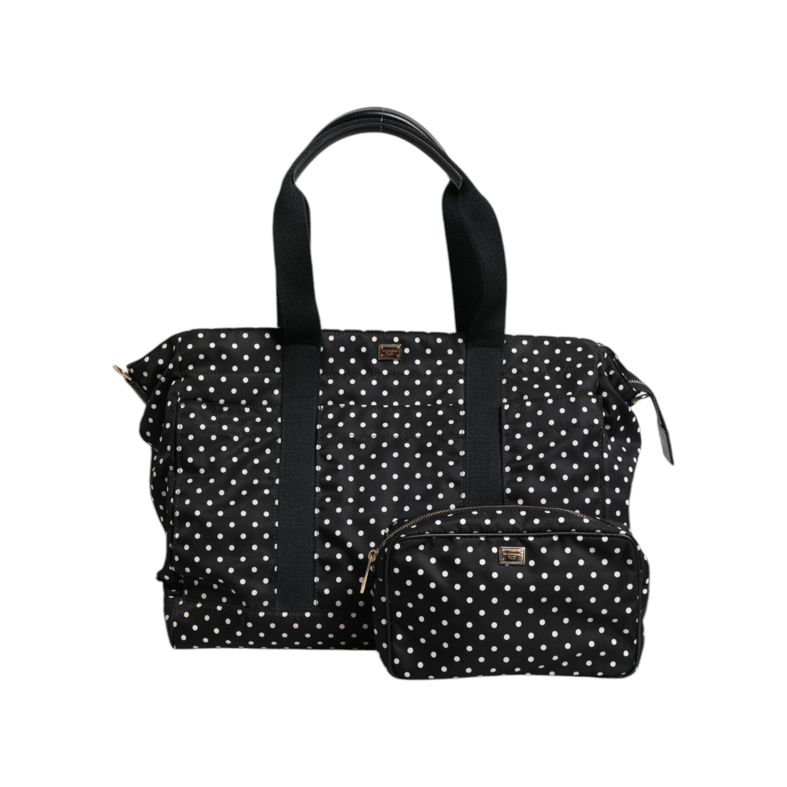 Luxour, Dolce & Gabbana Black PolkaDot Nylon Shoulder Baby Tote Diaper Bag, 