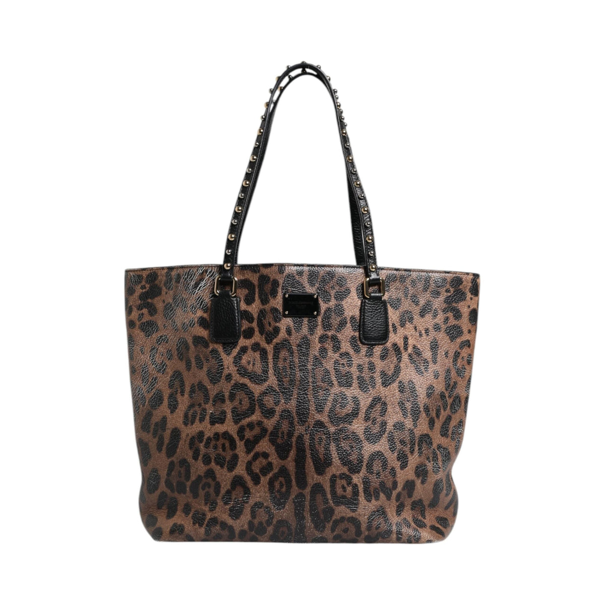 Luxour, Dolce & Gabbana Brown Black Calfskin Leopard Print Shoulder Tote Bag, 