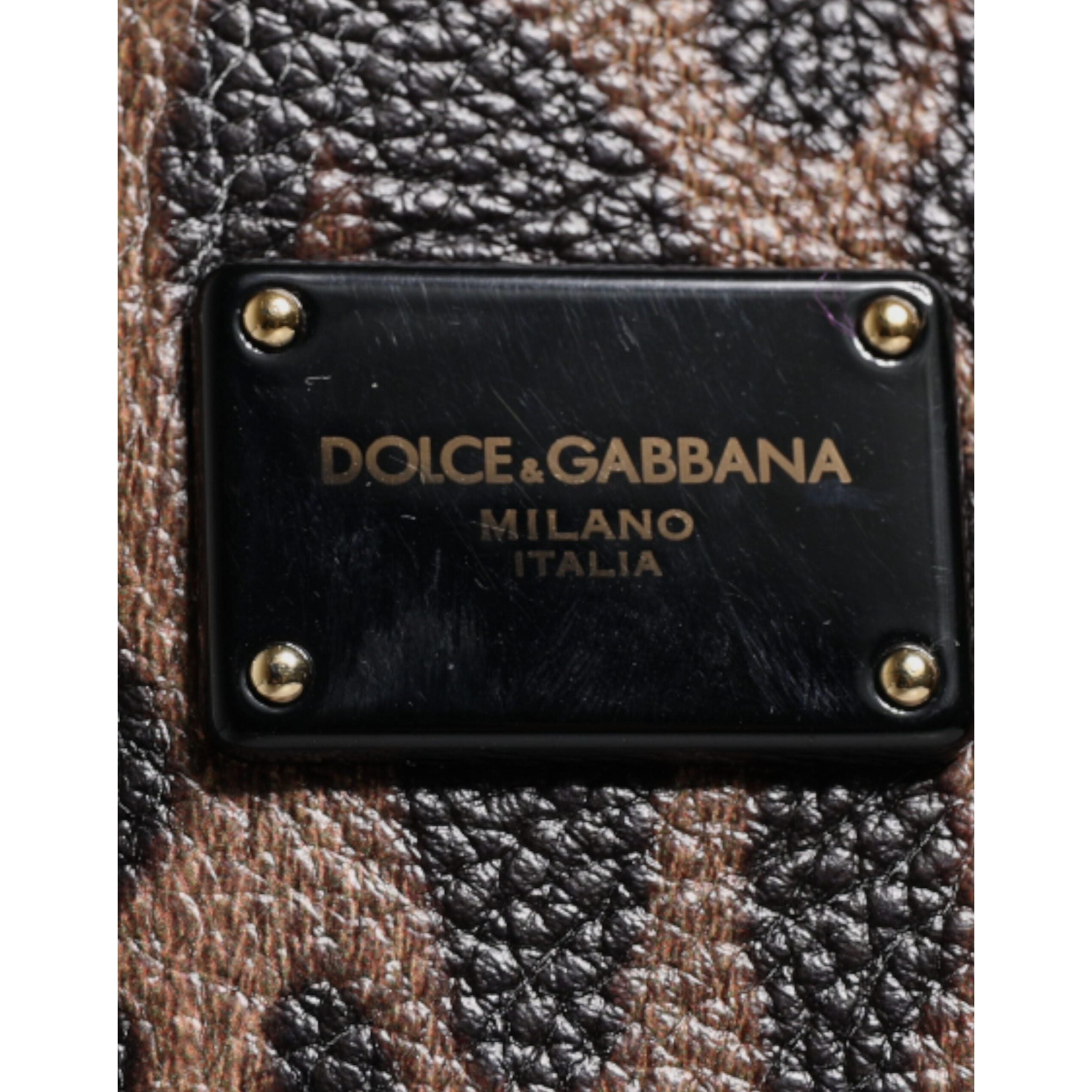 Luxour, Dolce & Gabbana Brown Black Calfskin Leopard Print Shoulder Tote Bag, 